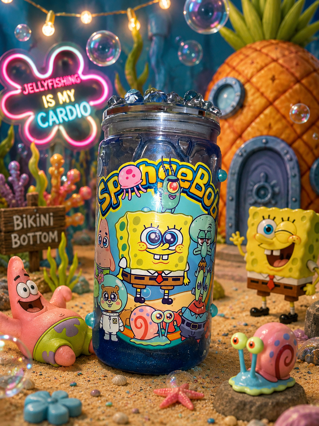 Character snow globe “honey drip” tumbler